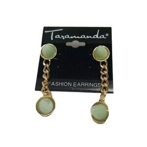 Taramanda Pierced Fashion Earrings Sage Green Cone Plastic Gold Chain Dangle